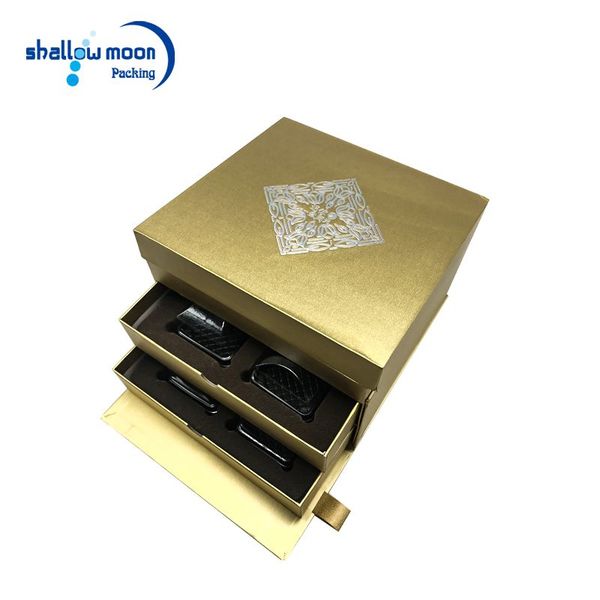 金色烧花雕刻翻盖双层月饼盒