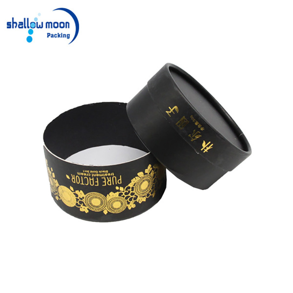 黑色烫金护肤品圆筒盒